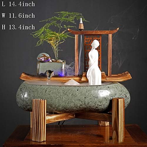 Sculptures Tabletop fountain,Tabletop zen fountain Little monk water fountain Zen water decoration Inverted incense furnace buddha Living room fountain Tabletop decorative Business gifts-D 14.4inch
