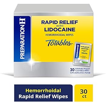 PREPARATION H Rapid Relief with Lidocaine Hemorrhoid Symptom Treatment Flushable Wipes, Numbing Relief for Pain, Burning & Itching, Reduces Swelling, 30 Count Box