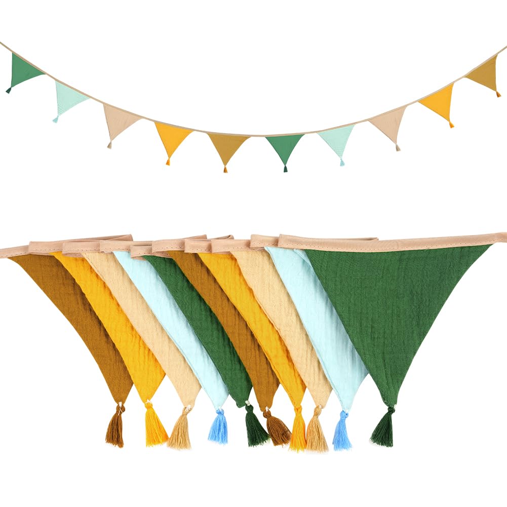 Alaoo Fabric Bunting Banner, 2.6M Triangle Garland Flags with Tassels, Double Sided Colorful Cotton Bunting for Birthday, Wedding, Indoor Activity Party Festivals Decoration (Brownish Yellow)