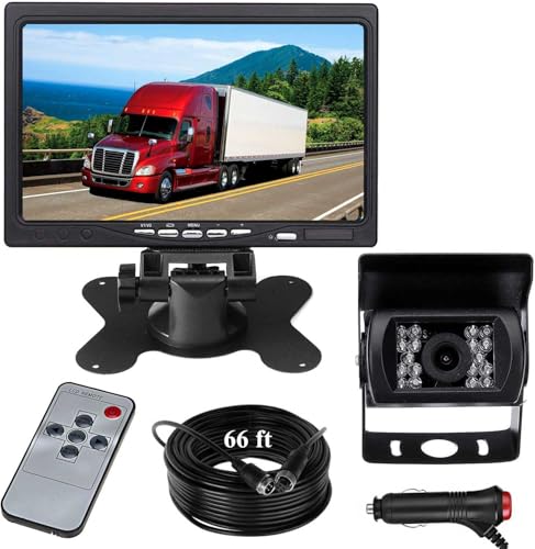 12V-24V RV Truck Van Trailer Bus Security Camera Kit, 7 Inch TFTLCD HD Color Monitor + Waterproof Night Vision Vehicle Parking Reverse Rear View Camera