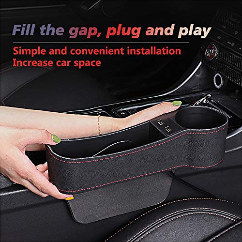 Car Seat Gap Organizer, Multifunctional with Dual USB Charging, Cup Holder, Leather Storage Box, Universal Fit - Thumbnail 4