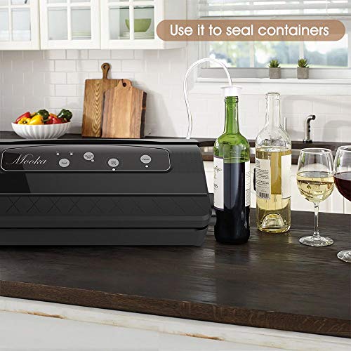 Mooka 96kPa Vacuum Sealer with Built-in Cutter, 10 Sealing Bags (FDA-Certified), 16Liter/min, Fresh UP to 7X Longer, Dry & Moist Modes, with Up to 60 Consecutive Seals, High-Temperature Resistant