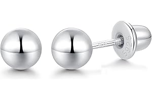LULAU Ball Screw Back Earrings for Women 925 Sterling Silver Hypoallergenic Available in 3mm-5mm Classic Round Ball Studs (Silver-5mm)