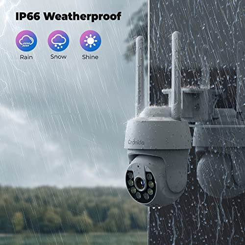 Codnida 2K Outdoor WiFi Surveillance Camera, 360° View, 3MP Camera with 2-Way Audio, Automatic Tracking, Night Vision in Colour, Siren Alarm, Works with Alexa