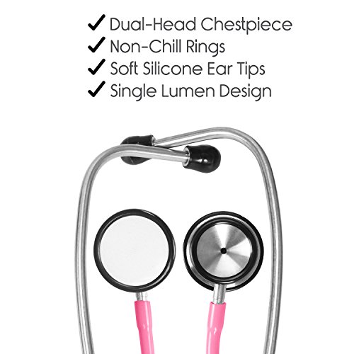 Vive Precision Stethoscope [Pink] Dual Head Diaphragm Bell for