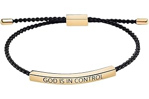 Pingyongchang God Is In Control Inspirational Bracelets for Women,Christian Faith Bracelets Handmade Letter Braided Adjustable Stainless Steel Bangle Men Christmas Birthday Gifts Jewelry
