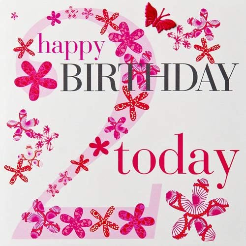Claire Giles Greeting Cards, Happy 2nd Birthday Card, Girl Pink Age 2 Birthday Greeting Card, Embellished with a Fabric Butterfly - Image 3