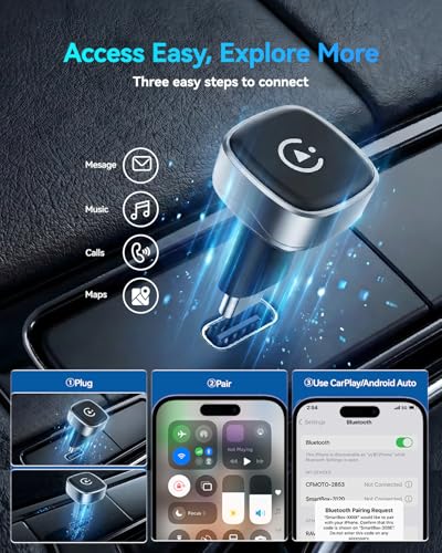 2026 Upgrade Ultra Mini CarPlay Wireless Adapter, Wireless Android Auto, 5.8 GHz WiFi, 3-5s Automatic Connection, USB-C/USB-A, Compatible with iOS10+, Android 10+, Stable & Liquid