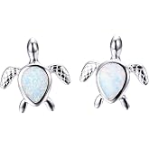 Small Turtles Stud Earrings 925 Sterling Silver Pin Synthetic Opal Lovely Animal Statement Earring Studs Posts Nice Jewelry Gift for Women Daughter
