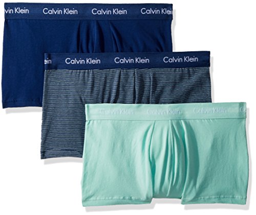 Calvin Klein Men's Cotton Stretch 3 Pack Low Rise Trunks, Yucca Stripe/Estate Blue, Medium