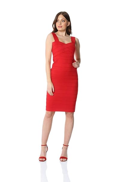 Roman Originals Damen Bandage-Kleid - Damen Mode Kleider Weihnachten Partys Ausgehen Herzausschnitt Träger Kontrast-Reißversc