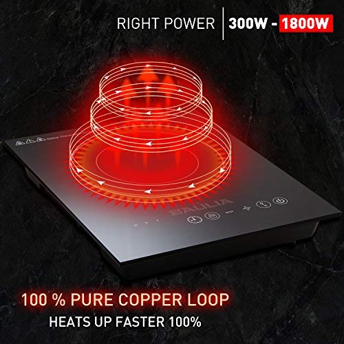 Baulia SB816 Induction Cooker Single Touch - 1800-Watt Countertop Burner for Fast Cooking, Precise Digital Temperature Control + 4 Hour Timer, 1800 Watt, Black