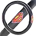 BDK Superman Classic Blue/Red Logo Black Leather Rubber Grip Steering Wheel Cover for Car & SUV Fits Wheels 14.5 15 15.5 in.