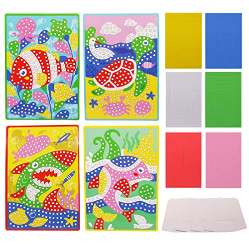 Lovyan Mosaic Stickers Art Kits for Kids 4 Pack DIY Handmade Art Crafts with Card Stands, 1080 Sticky Tiles (Sea Animals) - Thumbnail 5