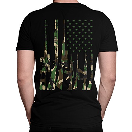 Camo USA Gun Flag Back Print Men's T-Shirt, Black Large