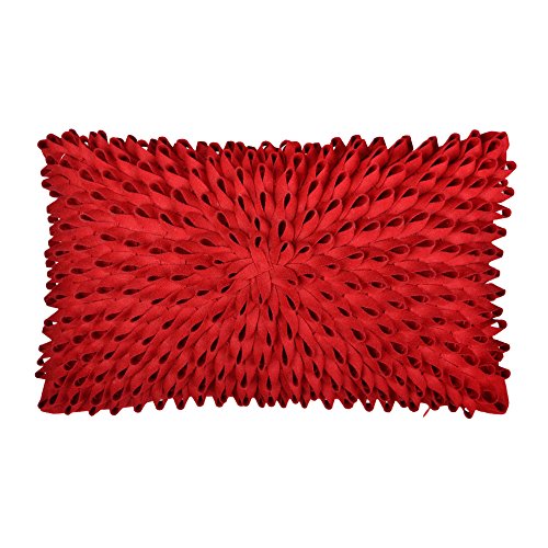 Solid Handmade 3D Decorative Accent Throw Pillow Cases Personalized Euro Cushion Covers Soft Pillow Cover for Sofa Couch Chair 12 x 20 Inches Velvet Rose Red