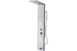 VEVOR Shower Panel Tower System with Rainfall Waterfall Shower Head, 53 in Brushed Stainless Steel Shower Column, 5-Function 