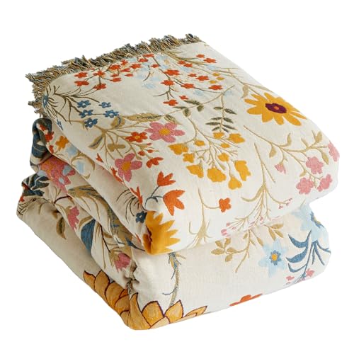 Bailix Premium Boho Tagesdecke 100% Baumwolle Kuscheldecke mit Fransen Doppelseitige Musselin Boho Decke 230x275cm, Kuschelige Sofadecke & Bettüberwur