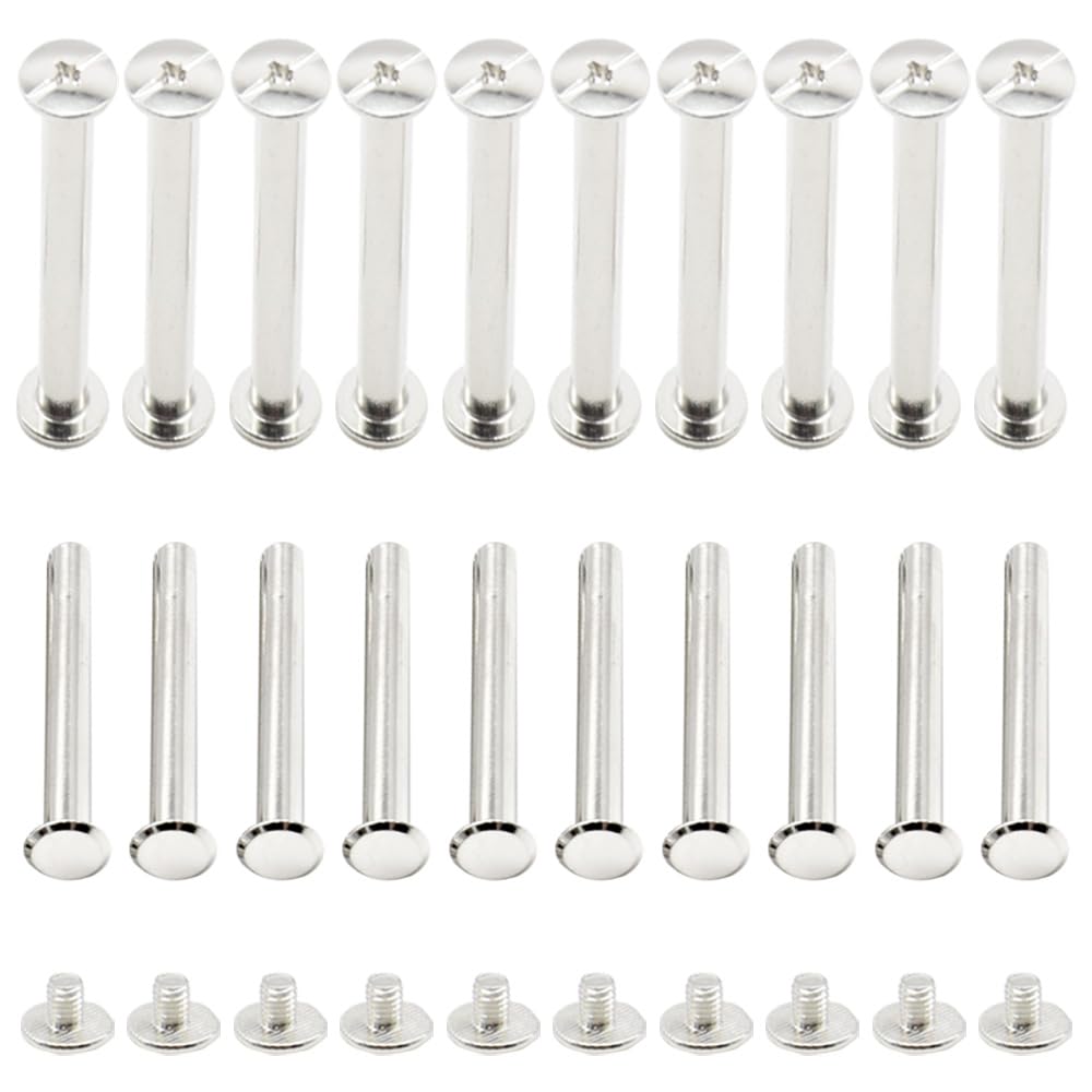 CEEYSEE 50Pcs(25Set) Silvery Chicago Screws Assorted Kit M5 x 45mm Nail Rivet Chicago Button for DIY Leather Decoration Bookbinding Round Flat Head Stud Screw (M5 x 45mm)