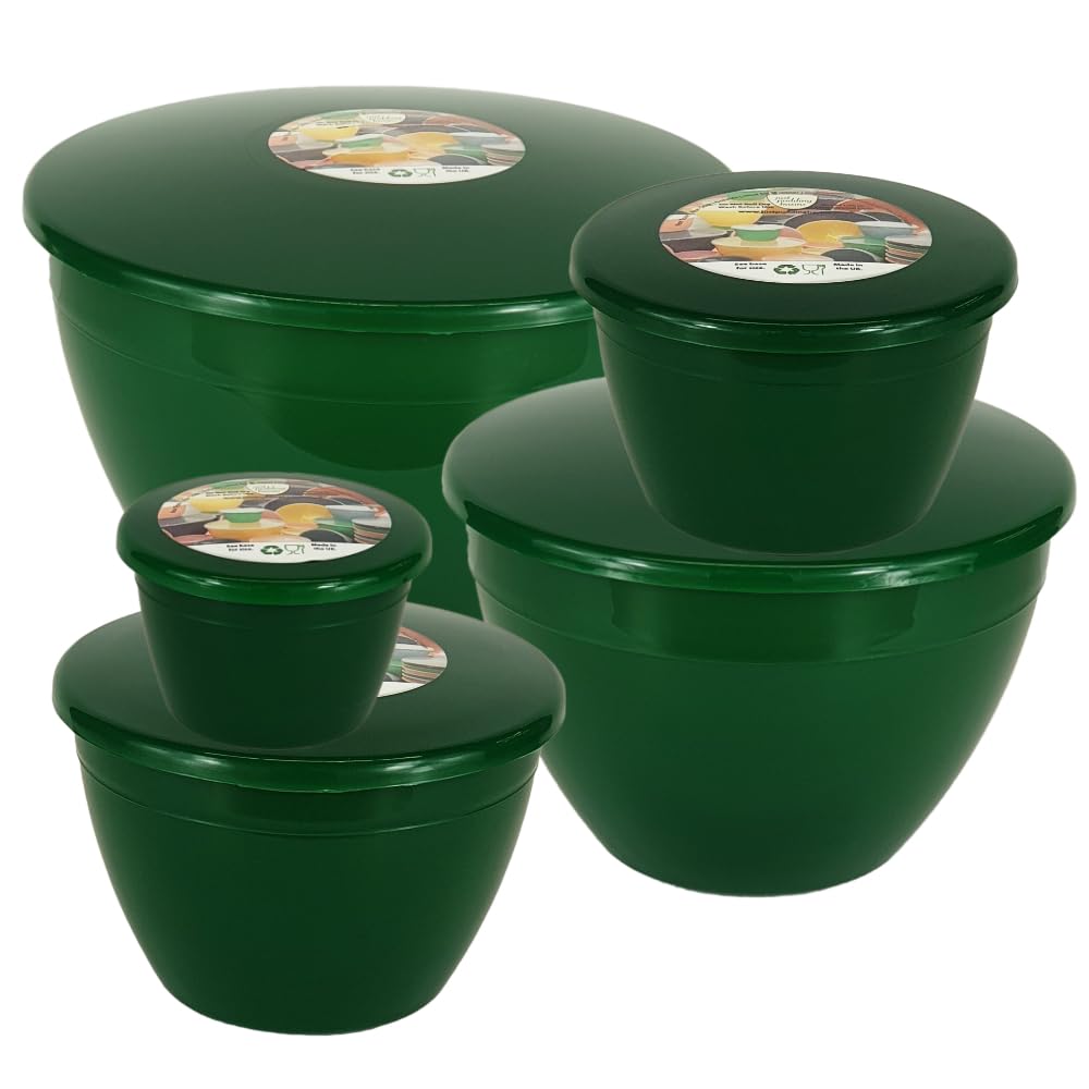 Just Pudding Basins Emerald Green Space Saving Set of Plastic Steam Pudding Bowls and Lids 5 Popular Sizes Up to 3 Pints