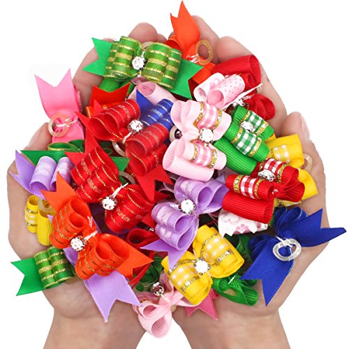 image for YOY 24PCS/12 Pairs Adorable Grosgrain Ribbon Pet Dog Hair Bows with Ru