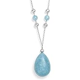 Belacqua Natural Milky Blue Aquamarine and Cultured Freshwater Pearl Station Necklace in Sterling Silver, 18" Rolo Chain, Aquamarine -0.75", Real Pearl Jewelry for Women, Gift Box Included