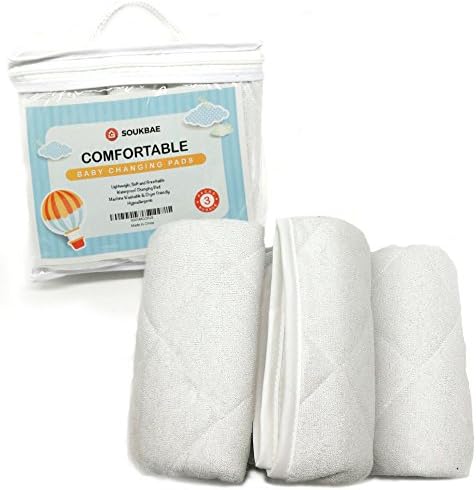 Soukbae Baby Changing Pads Pack of 3 Bamboo Fabric | 3 Layers Waterproof Changing Mats | Quilted, Hypoallergenic, Antibacterial, Reusable, Machine Washable &amp; Dryer Friendly