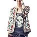 Buenos Ninos Women's 3/4 Sleeve Ethnic Embroidery Cardigan Retro Printed Flyaway Jacket Coat Beige XXL