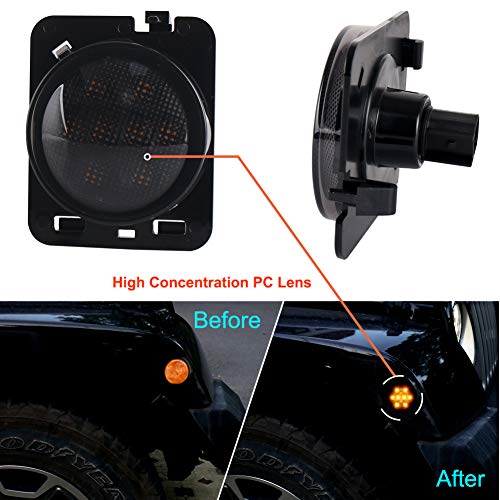 Smoke Lens LED Side Marker Front Fender Amber Turn Signal Parking Lights for Jeep Wrangler 2007-2017 - Thumbnail 3