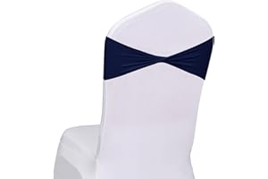 Fbewom Navy Blue Chair Sashes Bows 50 Pcs Spandex Chair Bands Ties Without Buckle Decorations for Wedding Birthday Party Even