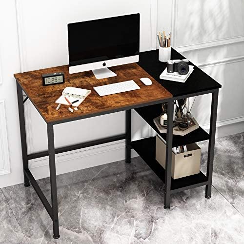 HOMEYFINE Computer Desk with Side Shelves for Storage,Durable Study
