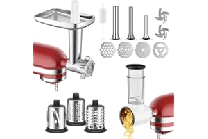 HOZODO Meat Grinder & Slicer Shredder Attachments for KitchenAid Stand Mixer, Metal Meat Grinder with Sausage Stuffer Tubes, Cheese Grater, 2 Pcs Attachment Set for KitchenAid Mixers