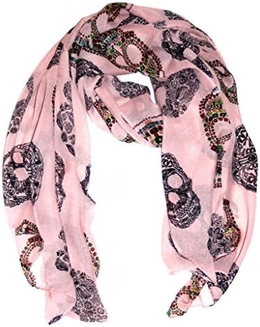 Ladies Scarf Candy Skull Print Pink