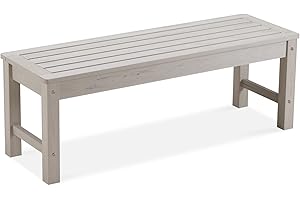 Psilvam Outdoor Bench, Two Person Poly Lumber Porch Bench, Weatherproof Garden Bench That Never Rot and Fade, All-Weather Patio Bench Suit for Garden, Porch, and Park (Grey)