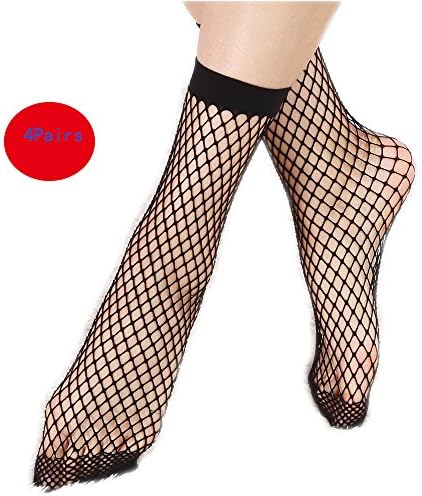 Flowerfox Womens Ankle Fishnet Socks Highly Elastic (TypeM-black4)