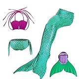 Mayskey Girls Sparkle Mermaid Tail With Monofin Swimmable Tail Swimsuit 4PCS Sets