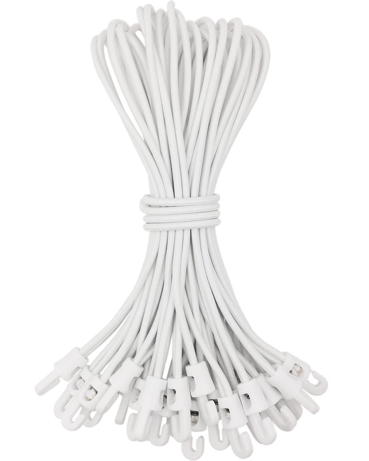 WMZOBH Bungee Cords with Hooks 25 Pcs - 10 Inch Elastic Short Bungee Ropes with Hooks, Small Tarpaulin Hooks (White)