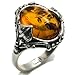 Honey Amber and Sterling Silver Leaves Oval Ring Sizes 5,6,7,8,9,10,11,12