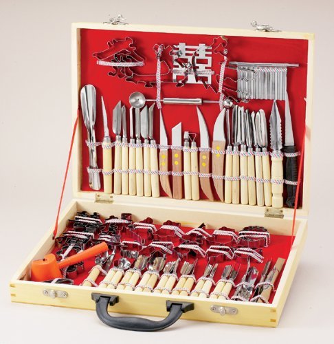 Culinary Carving Tool Set 80 Pieces in Luxury Wood Case for Fruit/ Vegetable Garnishing / Cutting / Slicing