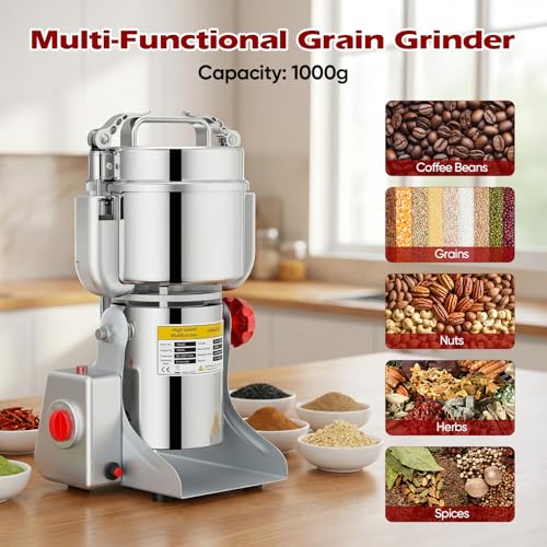 Niktulo 220V Portable Cereal Grinder Grinder Grinder High Speed Grinder Powder Herb Spice Nut Cereal with Overload Protection (1000g)