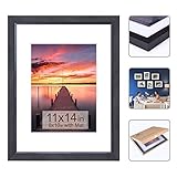 11x14 Picture Frame Black Solid Wood and Glass Photo Frame for Wall Display 8x10 with Mat or 11x14 Without Mat