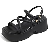 Women's Platform Chunky Heels Sandals with Adjustable Ankle Strap Wide Open Toe Roman Sandals for Wedding Work Party Dress