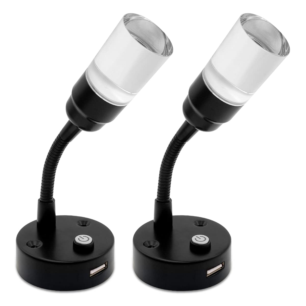 Dream Lighting 12v LED Spot Lights Black for Bed Area Reading Light with USB Port for Campervan Caravan Motorhome Boat Interior Wall Lighting 2W Warm White 3000K Set of 2