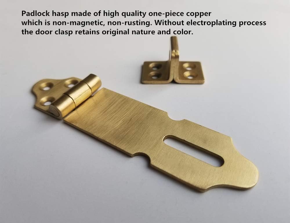 Runningfish Solid Brass Padlock Hasp, Heavy Duty Door Clasp, Safety Lock Latch for Antique Modern Furniture Drawers Cabinet Doors (3 Inch, Brass Tone) - - 