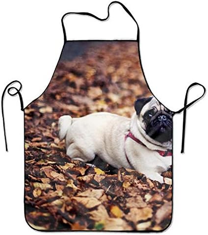 シンプルエプロンブラック紅葉に座っているパグ犬調整可 作業用 男女兼用 家庭用 ブランド買うならブランドオフ