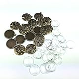 Efivs Arts 20 Sets Antique Bronze Tree of Life Pendant Kit Cabochon Frame Setting Tray Pendant(25mm)