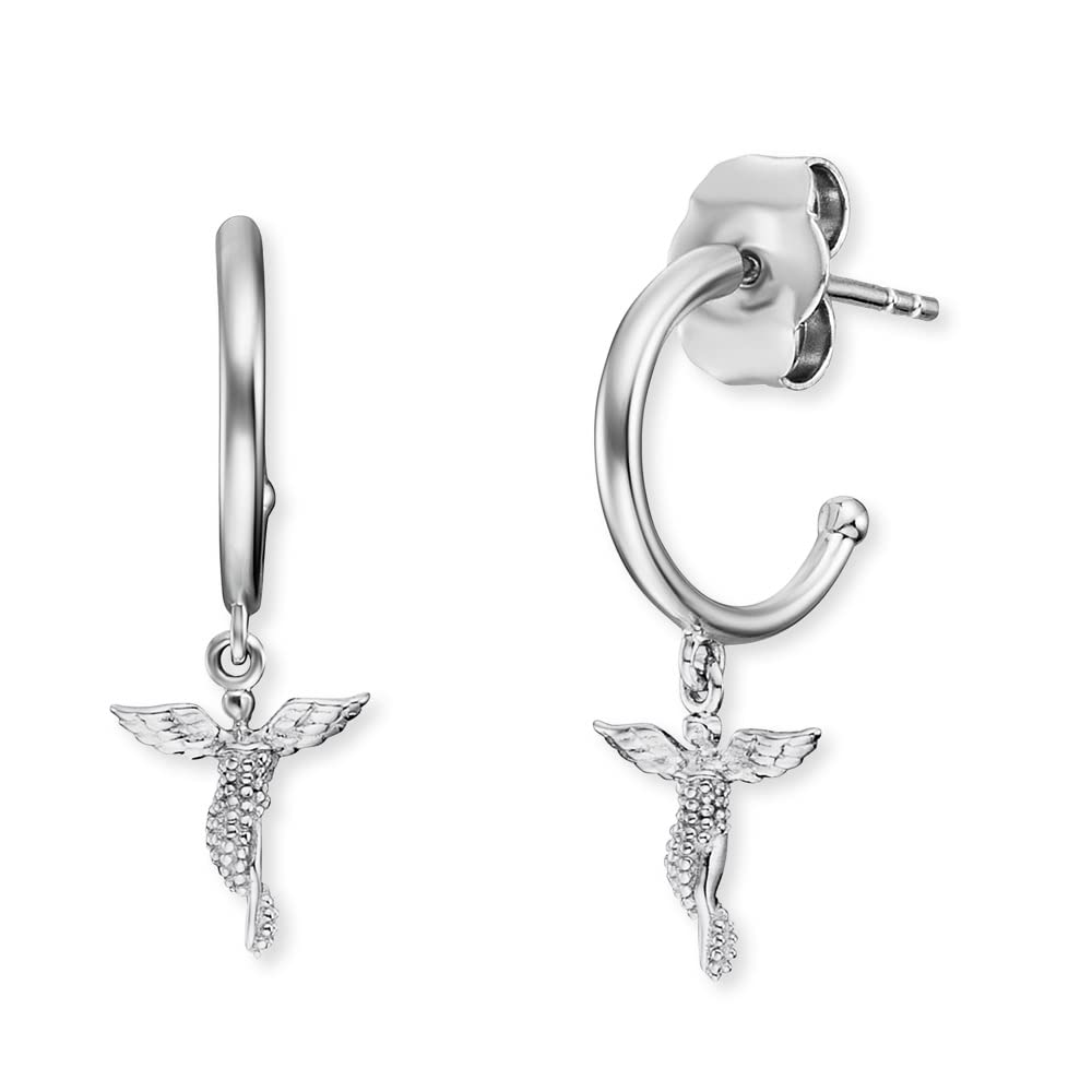 Angel Whisperer Silver Hoop Earrings | 925 Sterling Silver • Angel Design