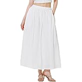 BEAUTELICATE Women's White Cotton Maxi Skirt Elastic Waistband Ankle Length Skirts with Pockets A Line Skirt