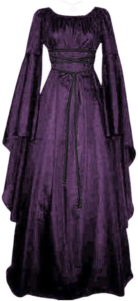 Girl Party Dress, Women Plus Size Solid Vintage Renaissance Long Sleeve Bandage Long Party Dress