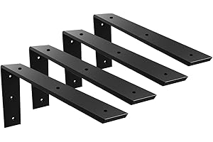 WALWE Countertop Support Bracket 4 Pack 16 inch Heavy Duty 3/8" Thick Black Granite Countertop Bracket 16"x6"x2.5" Shelf L Bracket Mantel Corbels for Quartz/Granite/Wood/Concret/Laminate Countertops
